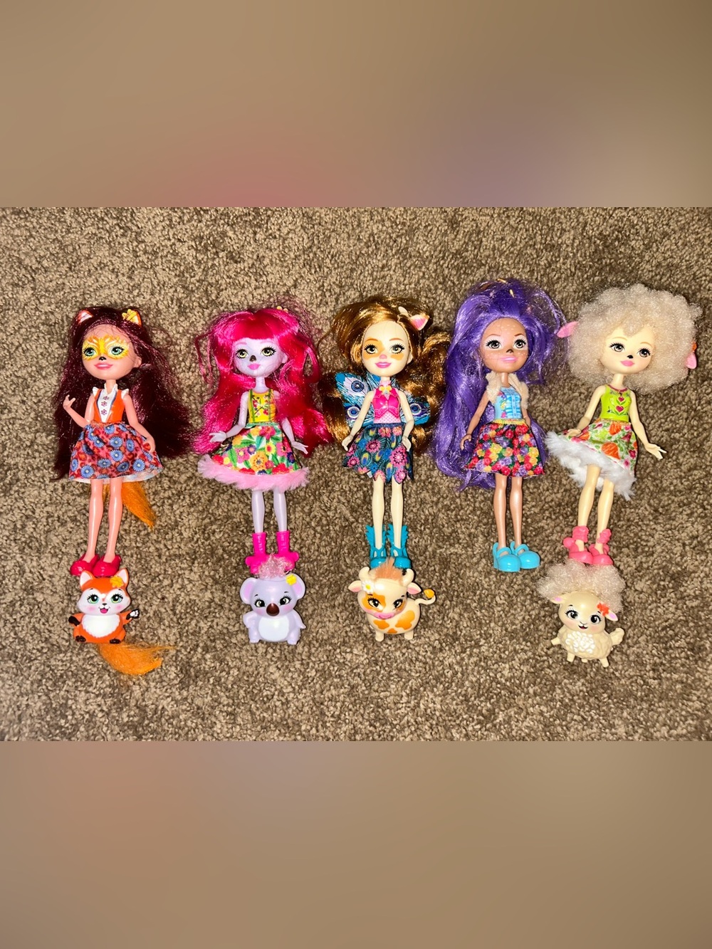 Mattel Enchantimals Lot Of 5 Dolls With Animals Excellent Condition